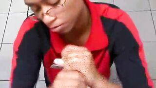 Gas Station Worker Gives Guy Head In Bathroom