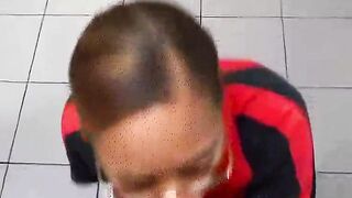 Gas Station Worker Gives Guy Head In Bathroom